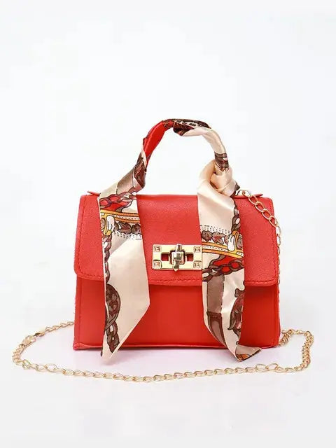 Top Handle Handbag with Scarf Handle and Chain Strap for Women