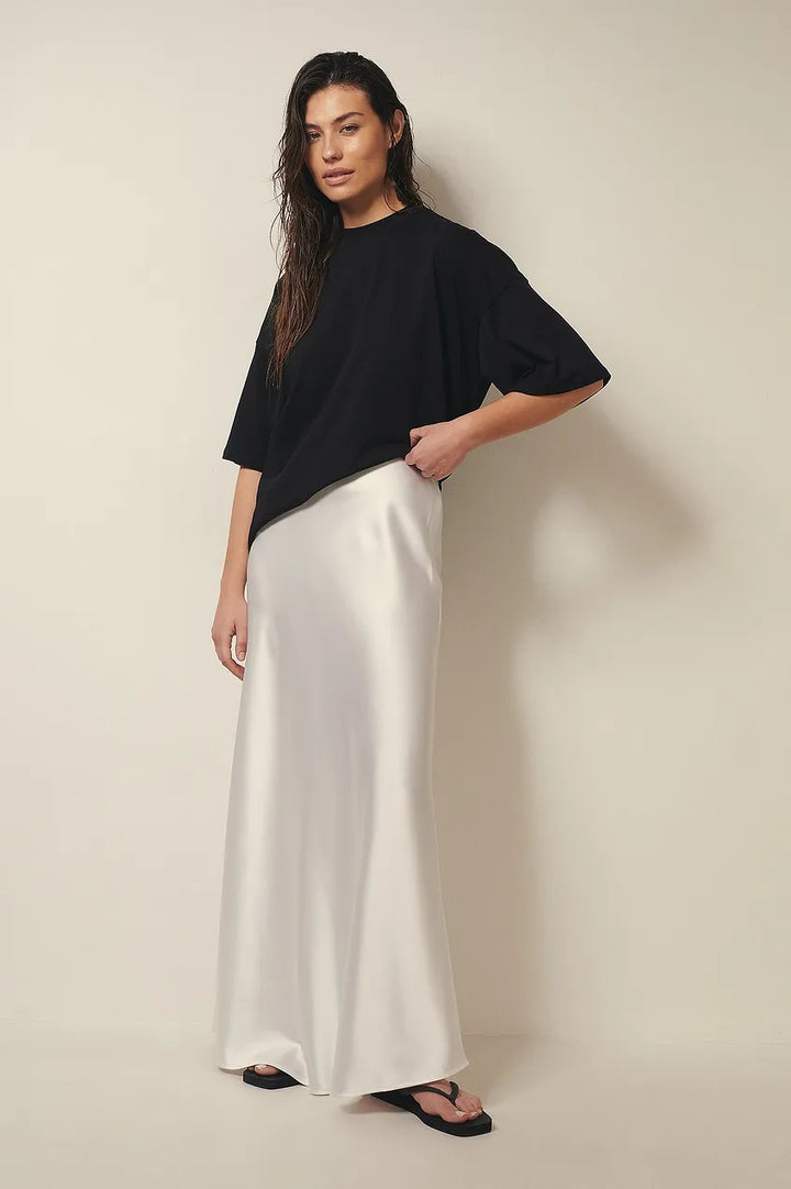 Satin Midi Skirt High Waist Casual Elegant Style