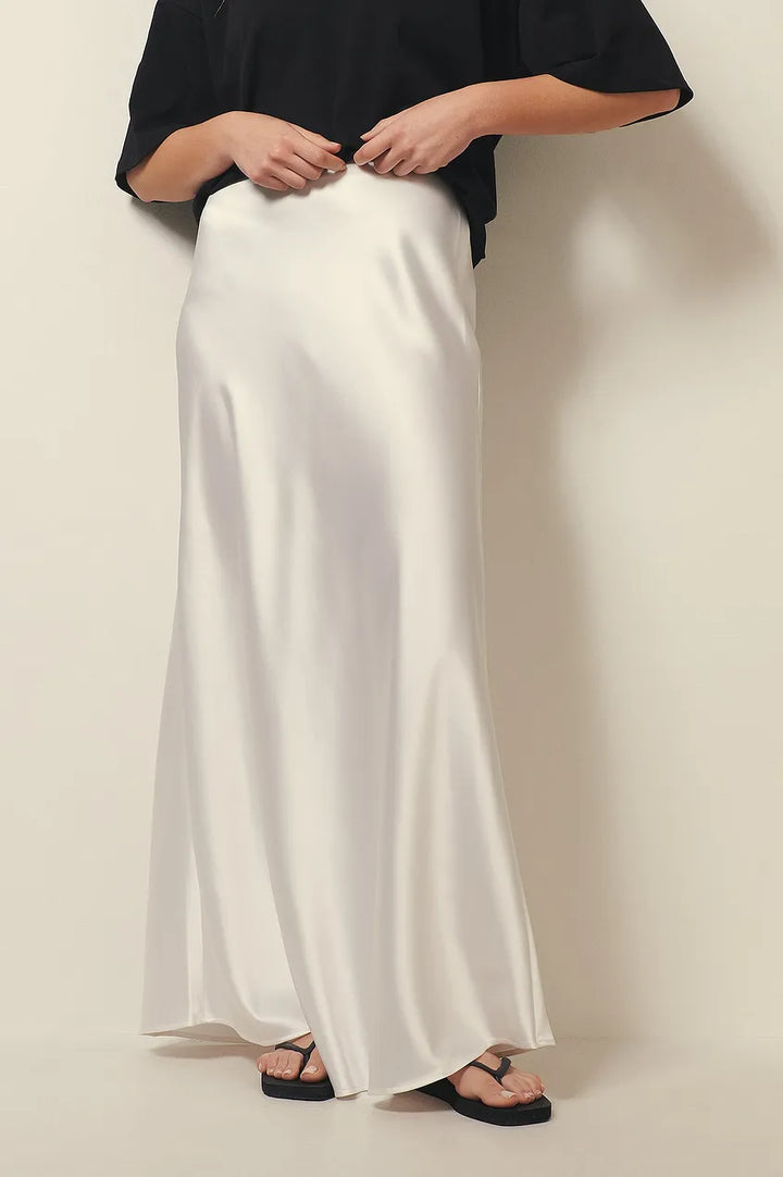 Satin Midi Skirt High Waist Casual Elegant Style