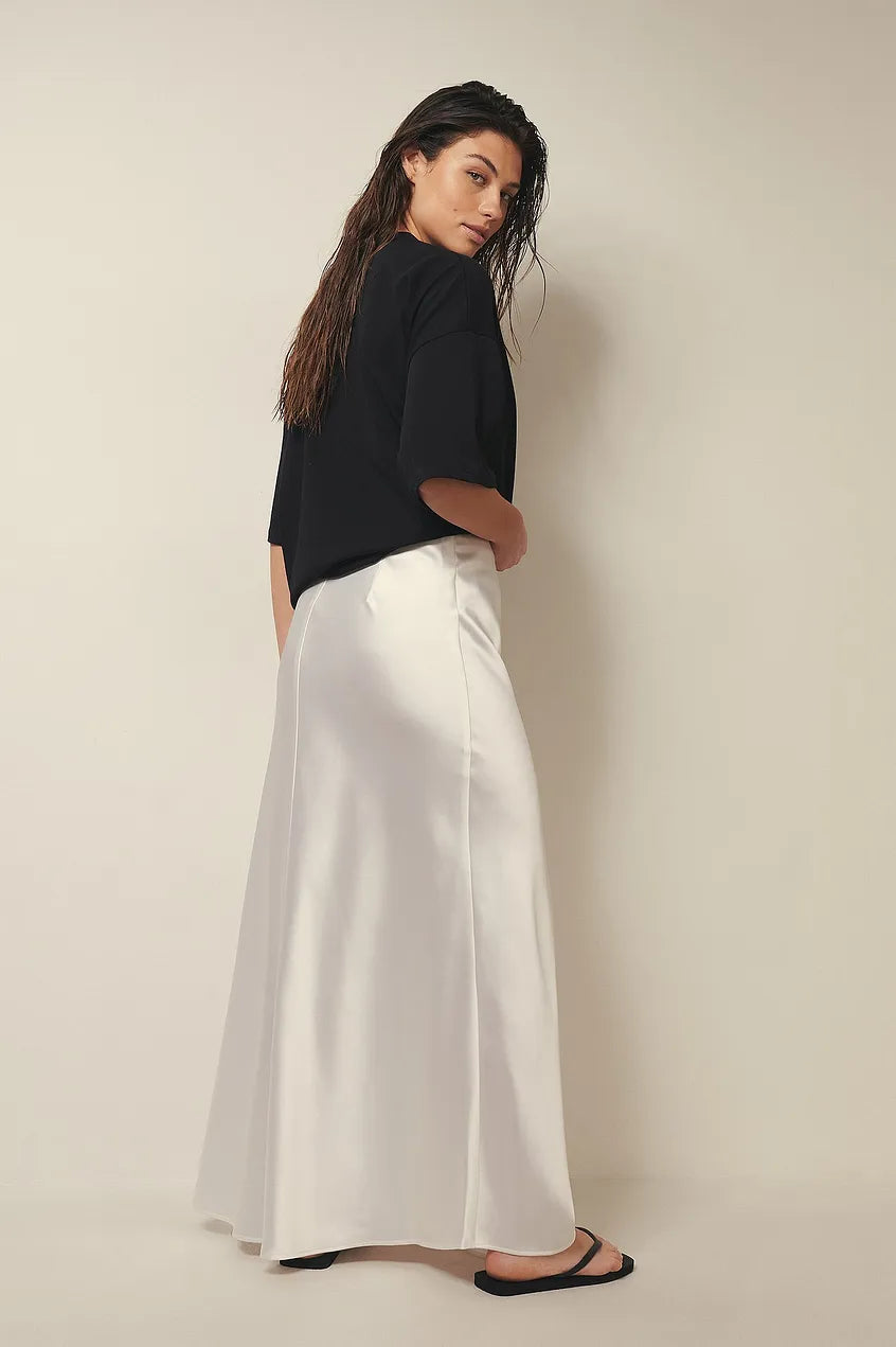 Satin Midi Skirt High Waist Casual Elegant Style
