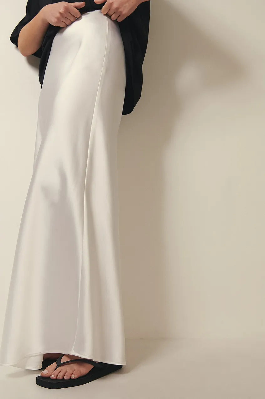 Satin Midi Skirt High Waist Casual Elegant Style