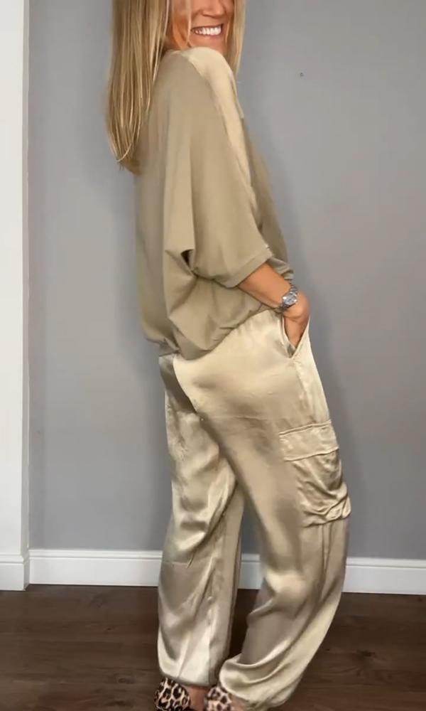Two Piece Set Relaxed Fit Top Jogger Trousers Casual Comfort Style