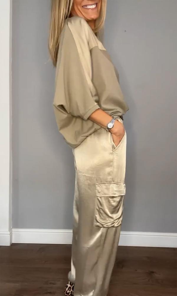 Two Piece Set Relaxed Fit Top Jogger Trousers Casual Comfort Style