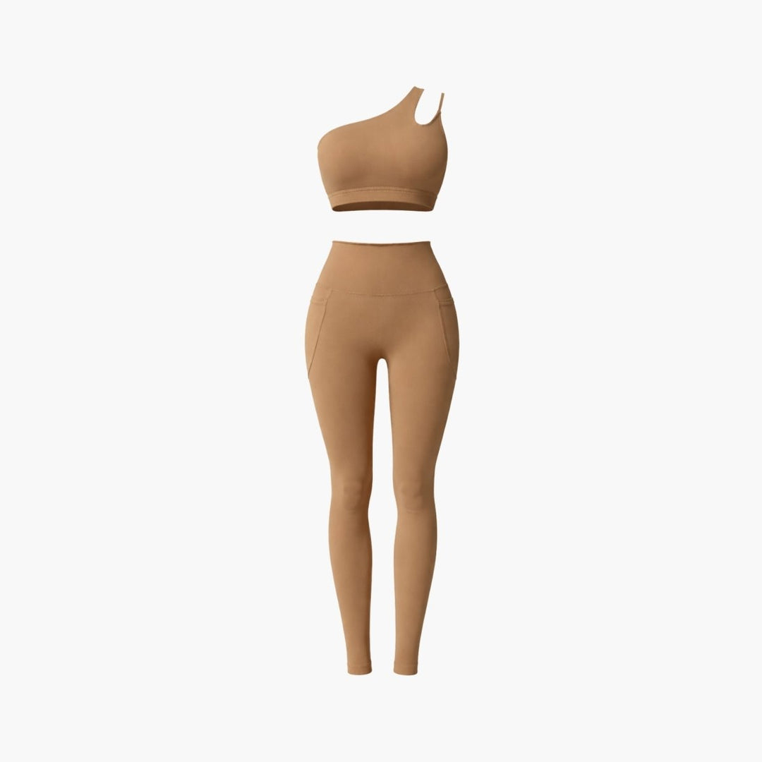 Two Piece Set One Shoulder Sports Bra High Waist Leggings Activewear Set