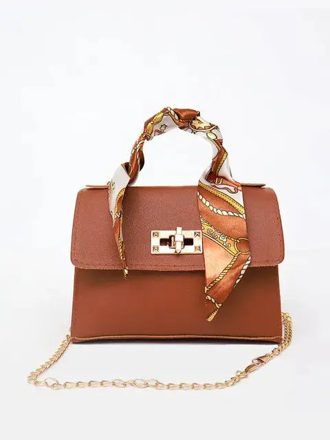 Top Handle Handbag with Scarf Handle and Chain Strap for Women