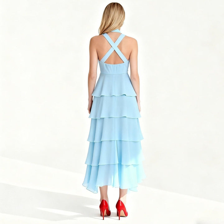Maxi Dress Halter Neck Tiered Ruffle Elegant Evening Style