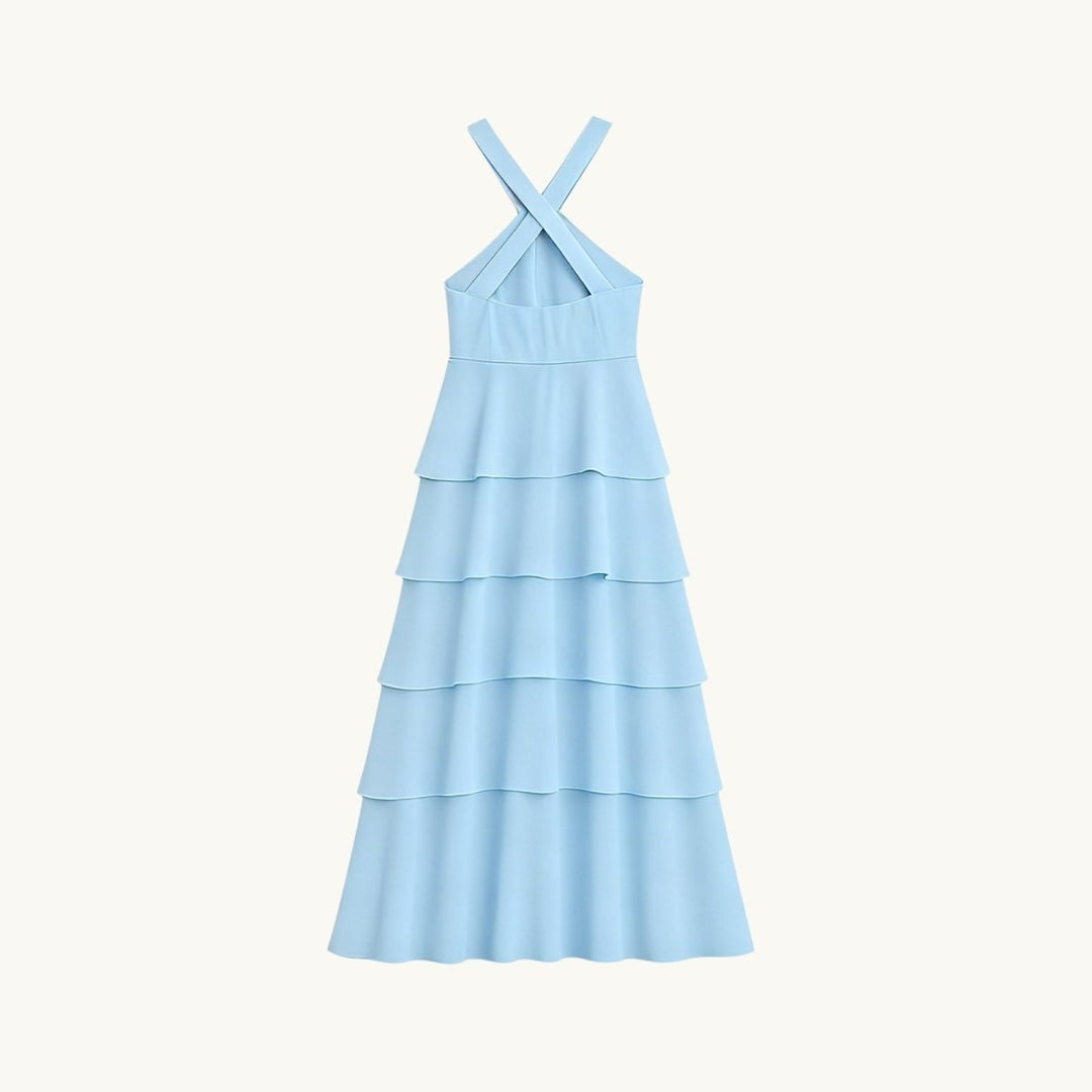 Maxi Dress Halter Neck Tiered Ruffle Elegant Evening Style
