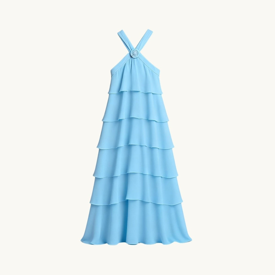 Maxi Dress Halter Neck Tiered Ruffle Elegant Evening Style