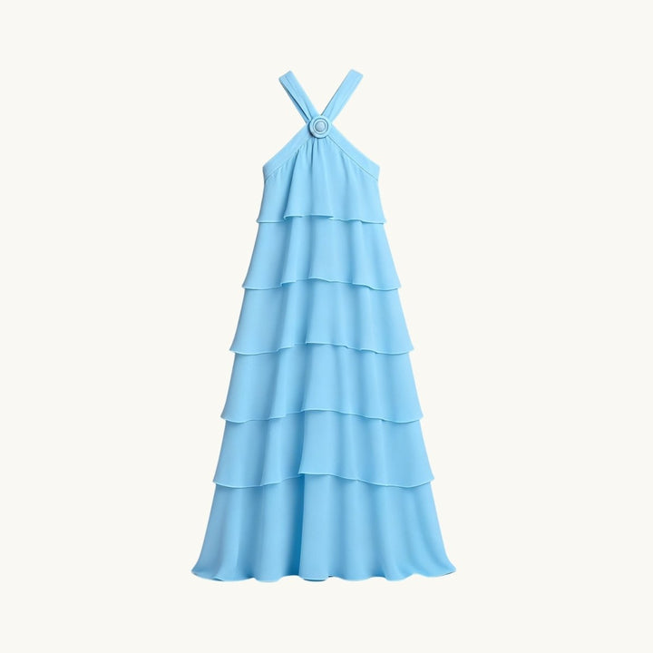 Maxi Dress Halter Neck Tiered Ruffle Elegant Evening Style