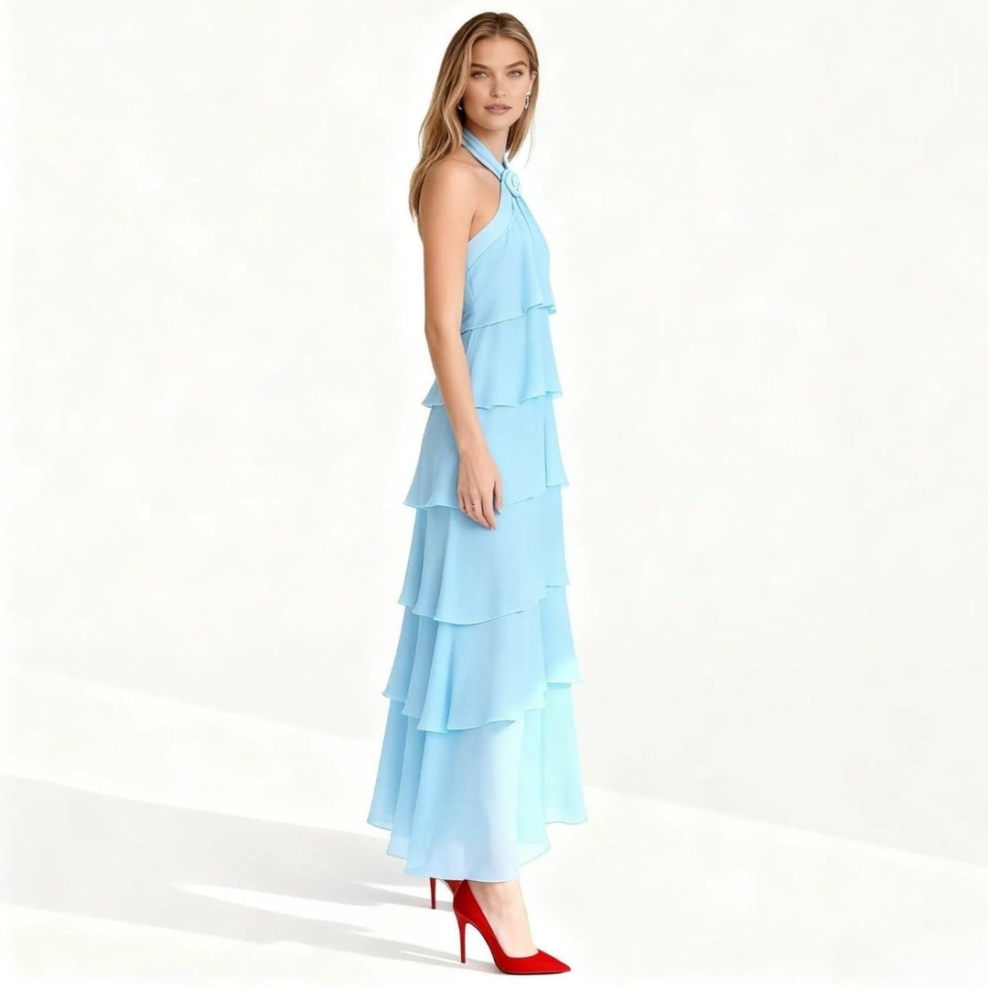 Maxi Dress Halter Neck Tiered Ruffle Elegant Evening Style