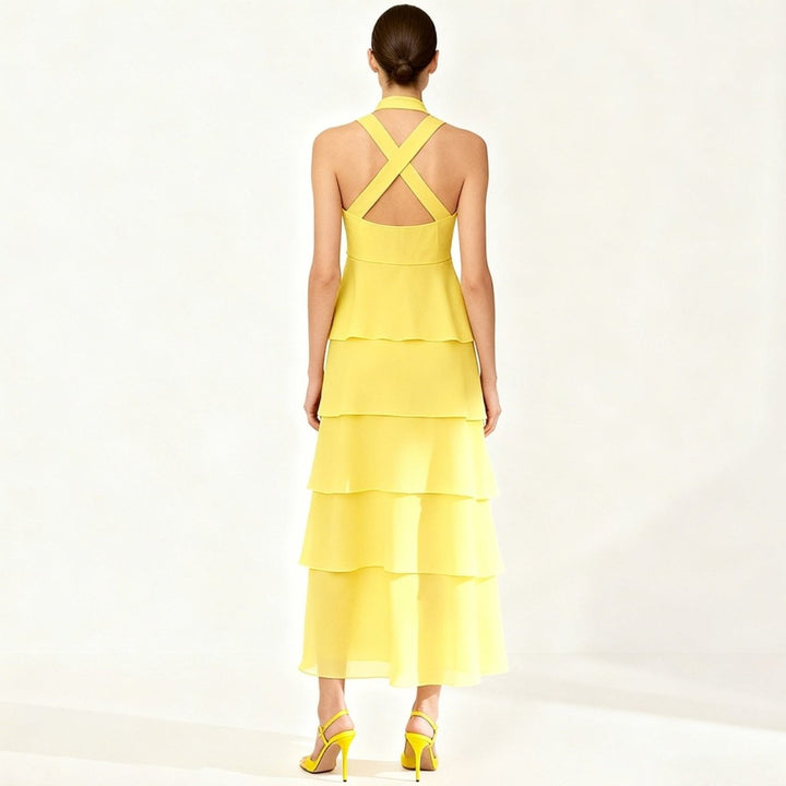 Maxi Dress Halter Neck Tiered Ruffle Elegant Evening Style