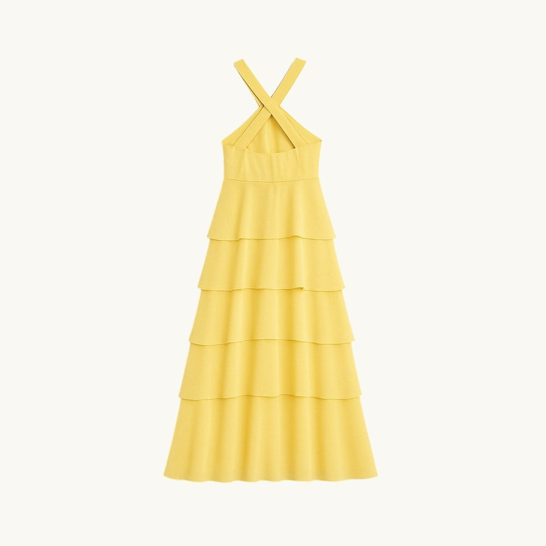 Maxi Dress Halter Neck Tiered Ruffle Elegant Evening Style