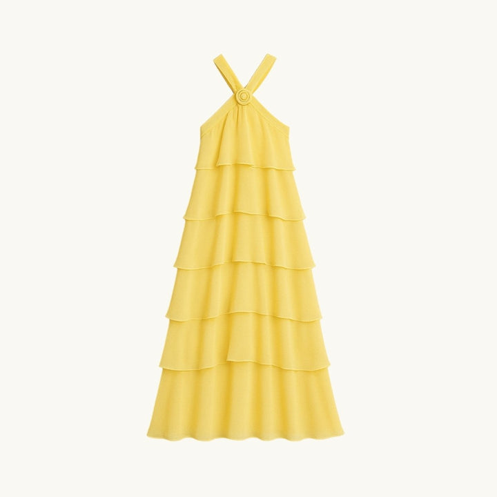 Maxi Dress Halter Neck Tiered Ruffle Elegant Evening Style