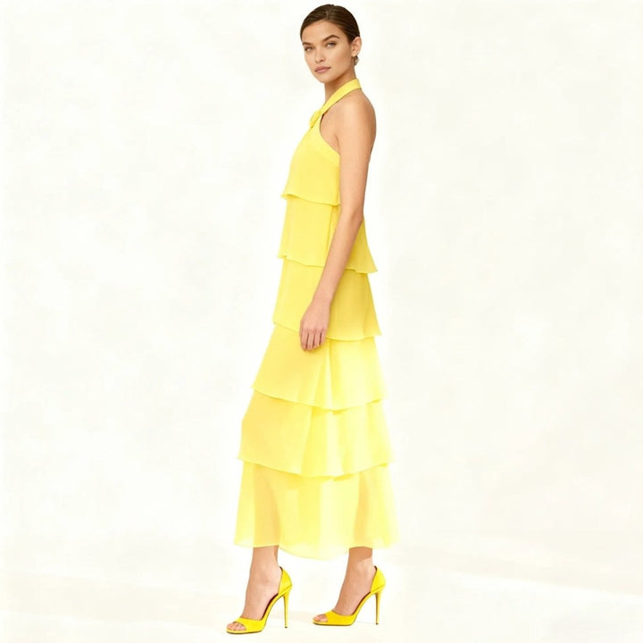 Maxi Dress Halter Neck Tiered Ruffle Elegant Evening Style