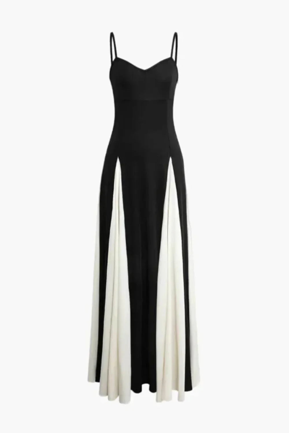 Contrast Maxi Dress Black White Structured Bodice Elegant Evening Style