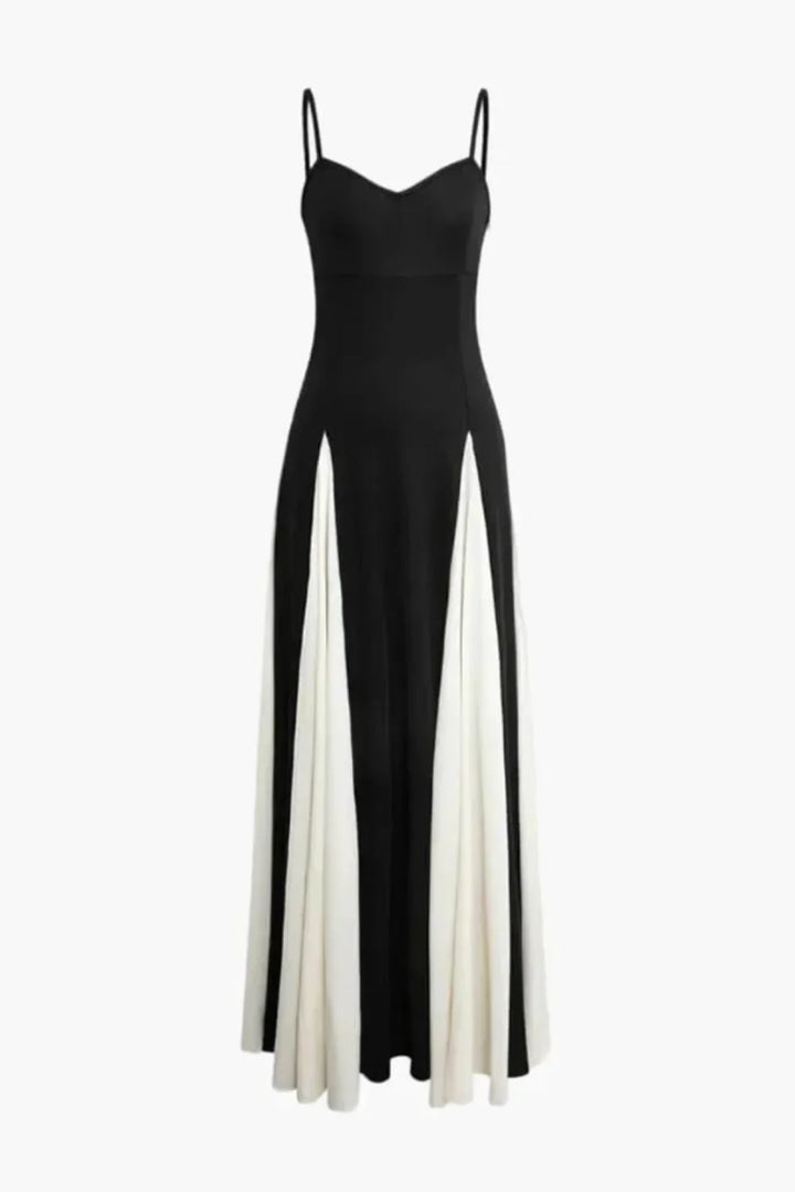 Contrast Maxi Dress Black White Structured Bodice Elegant Evening Style