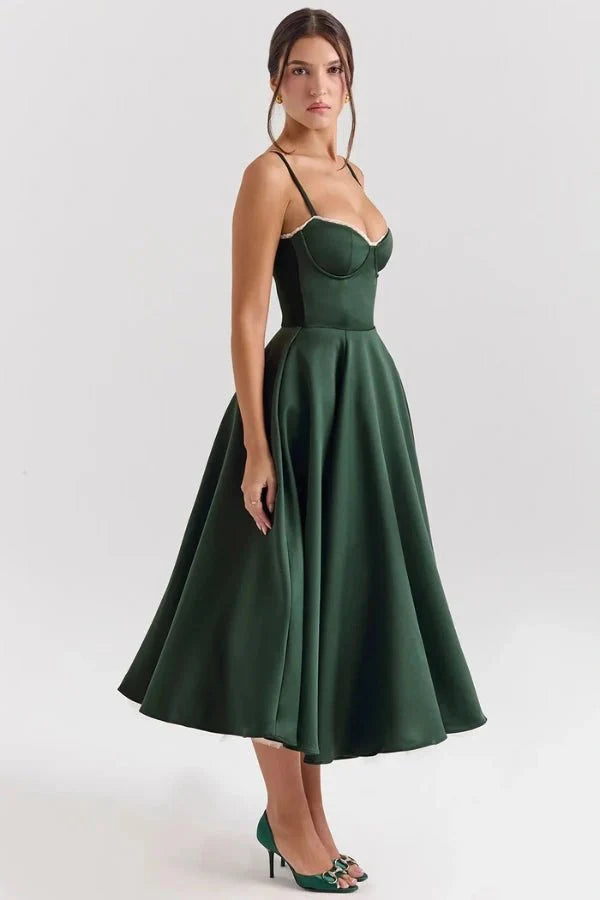 Strapless Midi Dress Flared Skirt Elegant Fit and Flare Style