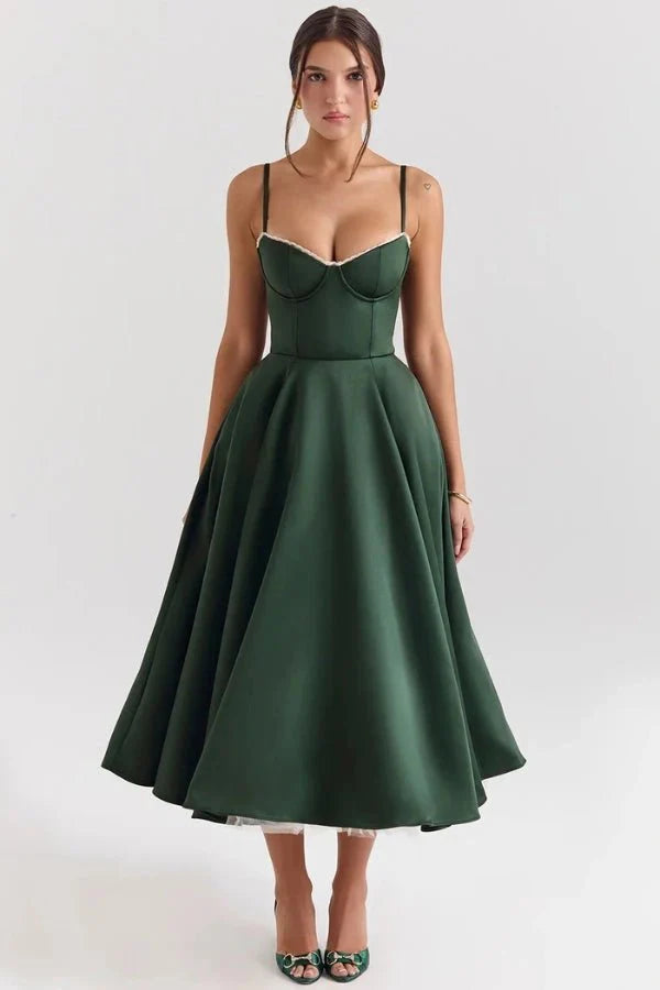 Strapless Midi Dress Flared Skirt Elegant Fit and Flare Style
