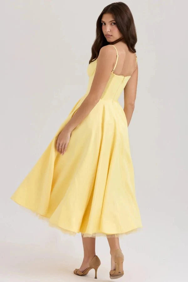 Strapless Midi Dress Flared Skirt Elegant Fit and Flare Style