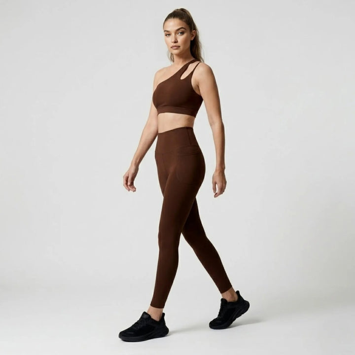 Two Piece Set One Shoulder Sports Bra High Waist Leggings Activewear Set