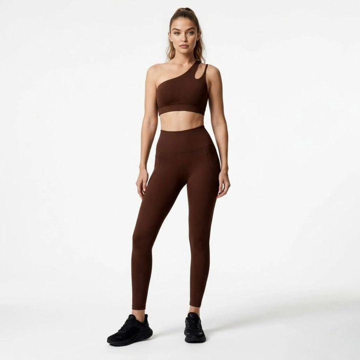Two Piece Set One Shoulder Sports Bra High Waist Leggings Activewear Set