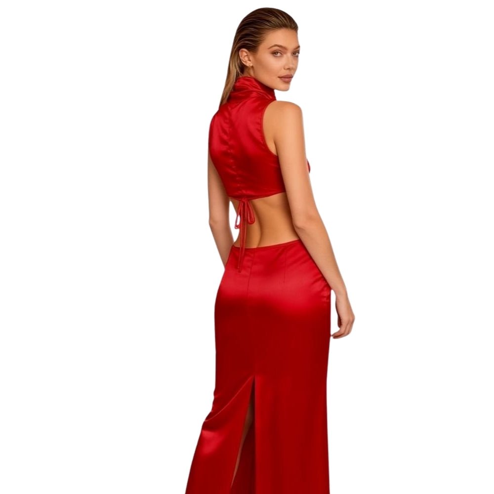 Two Piece Set Satin Crop Top Maxi Skirt Elegant Evening Style