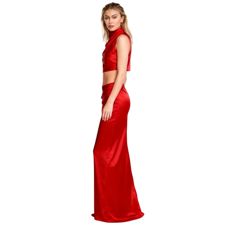 Two Piece Set Satin Crop Top Maxi Skirt Elegant Evening Style