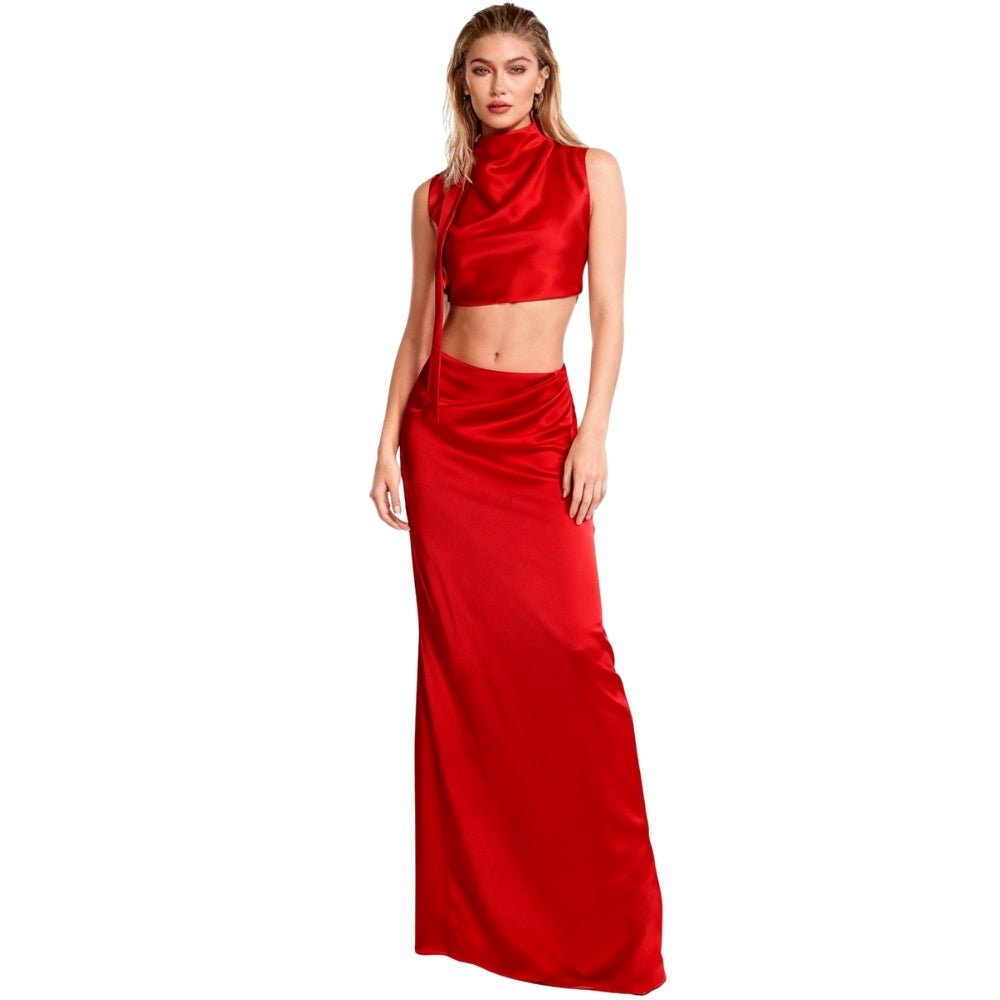 Two Piece Set Satin Crop Top Maxi Skirt Elegant Evening Style