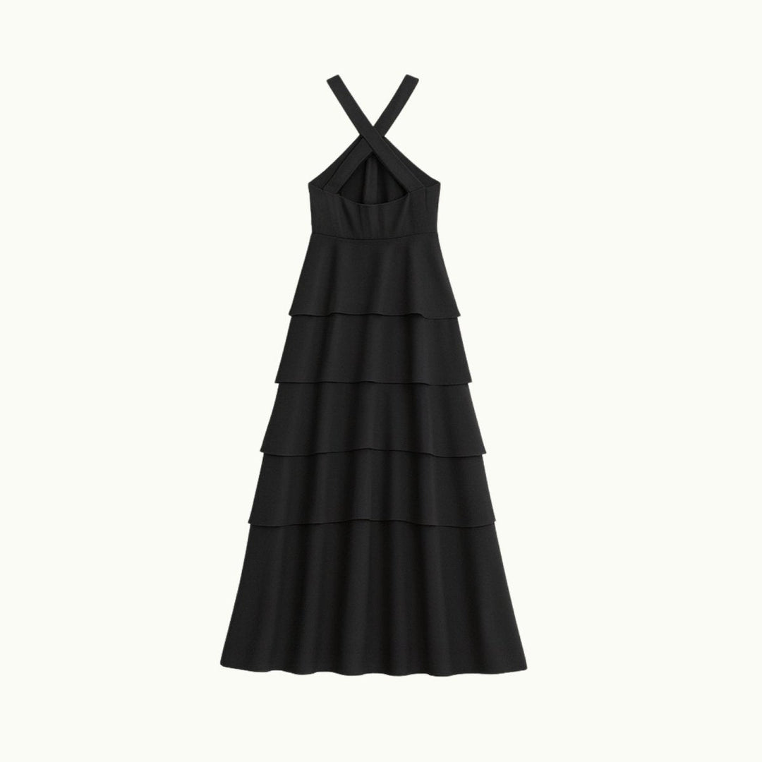 Maxi Dress Halter Neck Tiered Ruffle Elegant Evening Style