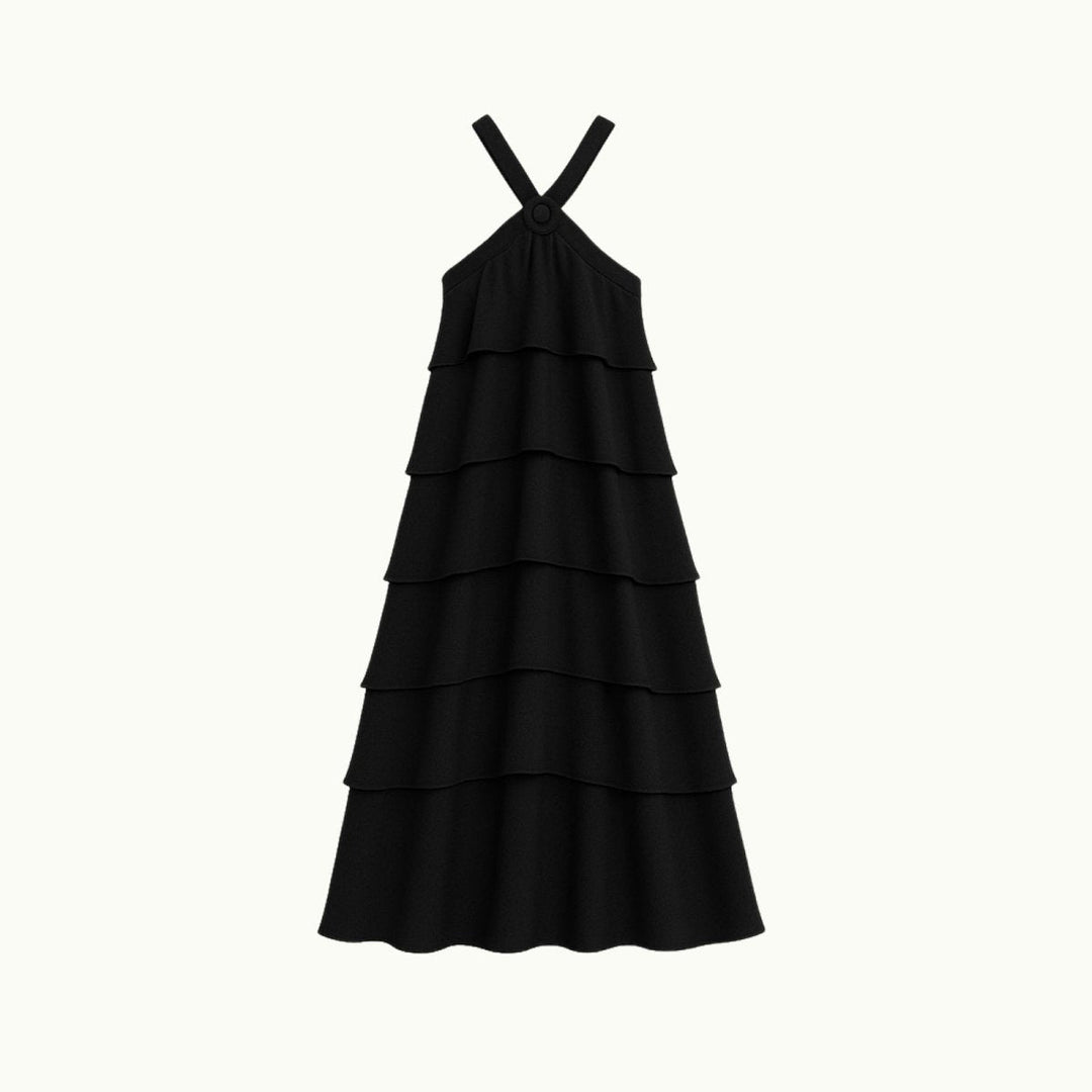 Maxi Dress Halter Neck Tiered Ruffle Elegant Evening Style