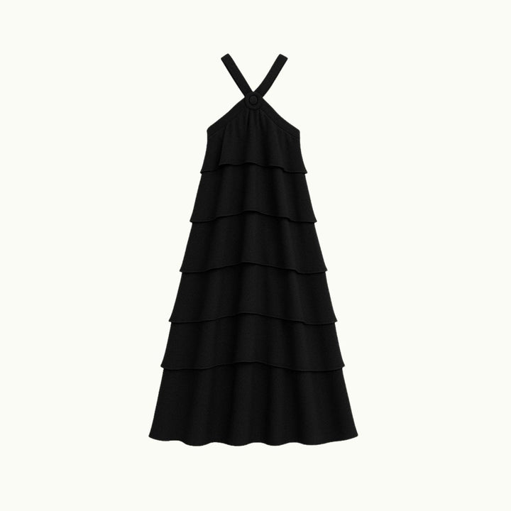 Maxi Dress Halter Neck Tiered Ruffle Elegant Evening Style