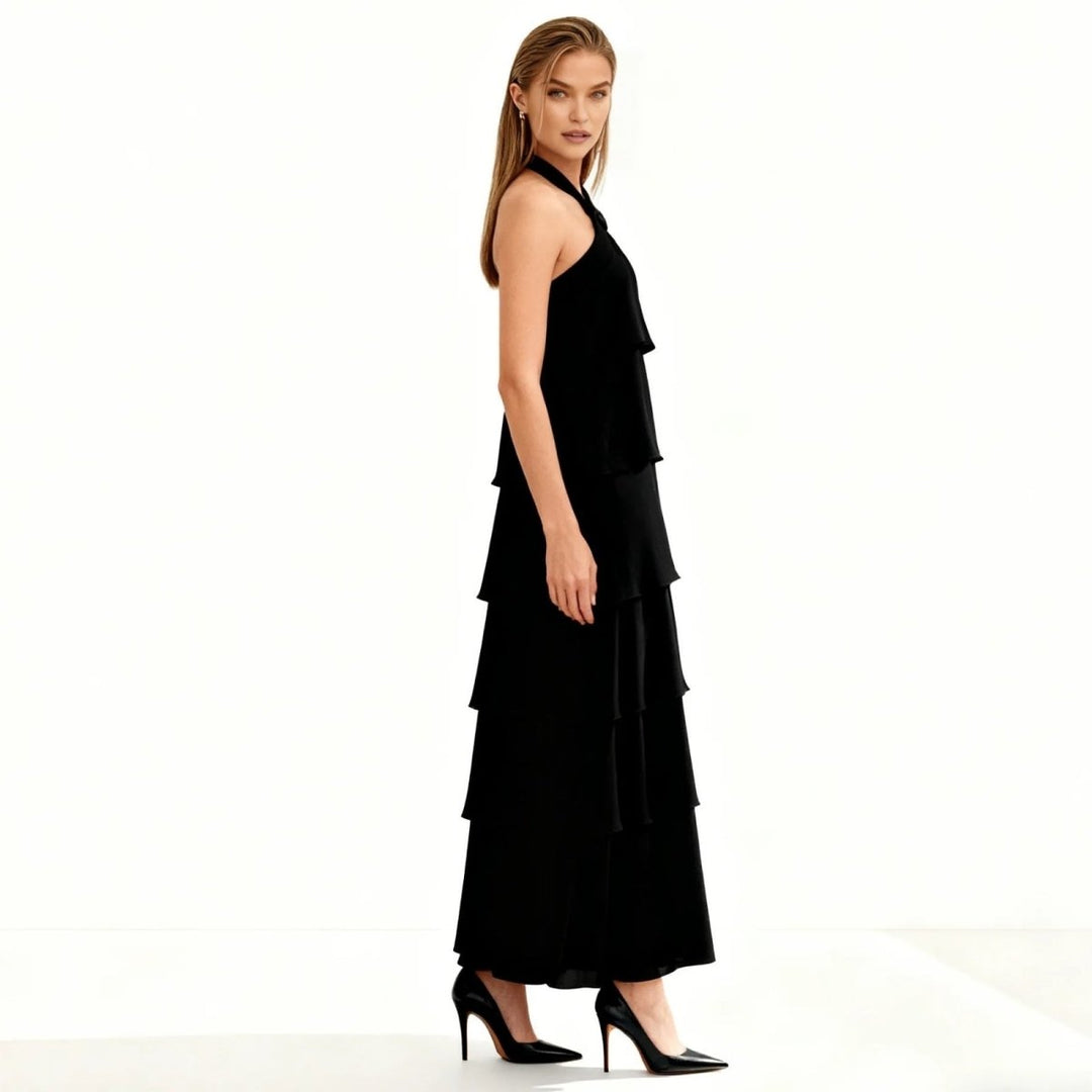 Maxi Dress Halter Neck Tiered Ruffle Elegant Evening Style