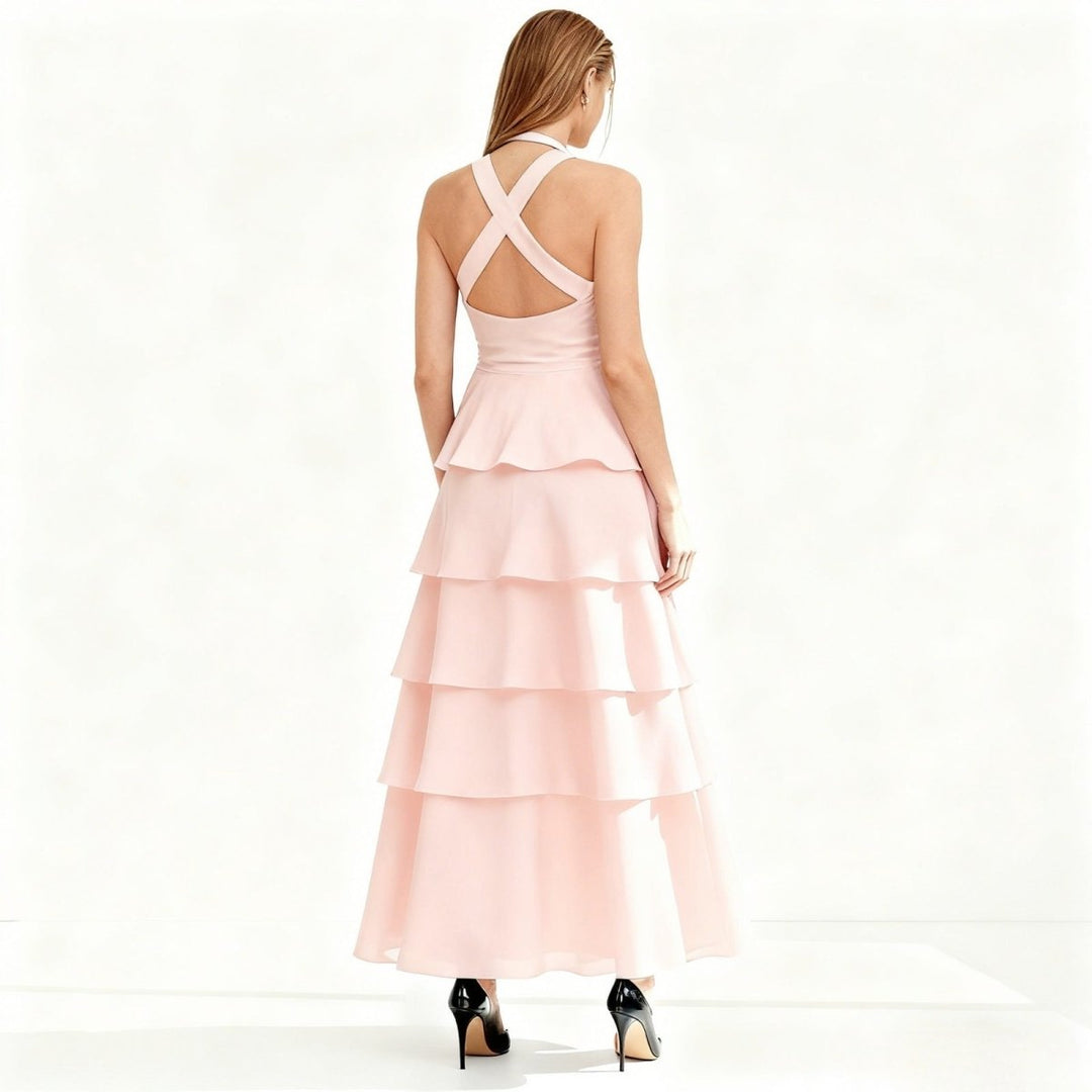 Maxi Dress Halter Neck Tiered Ruffle Elegant Evening Style