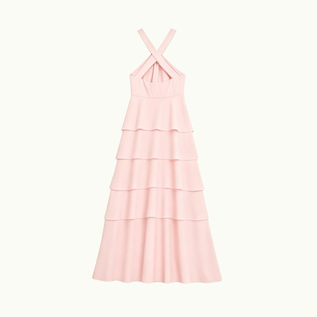 Maxi Dress Halter Neck Tiered Ruffle Elegant Evening Style