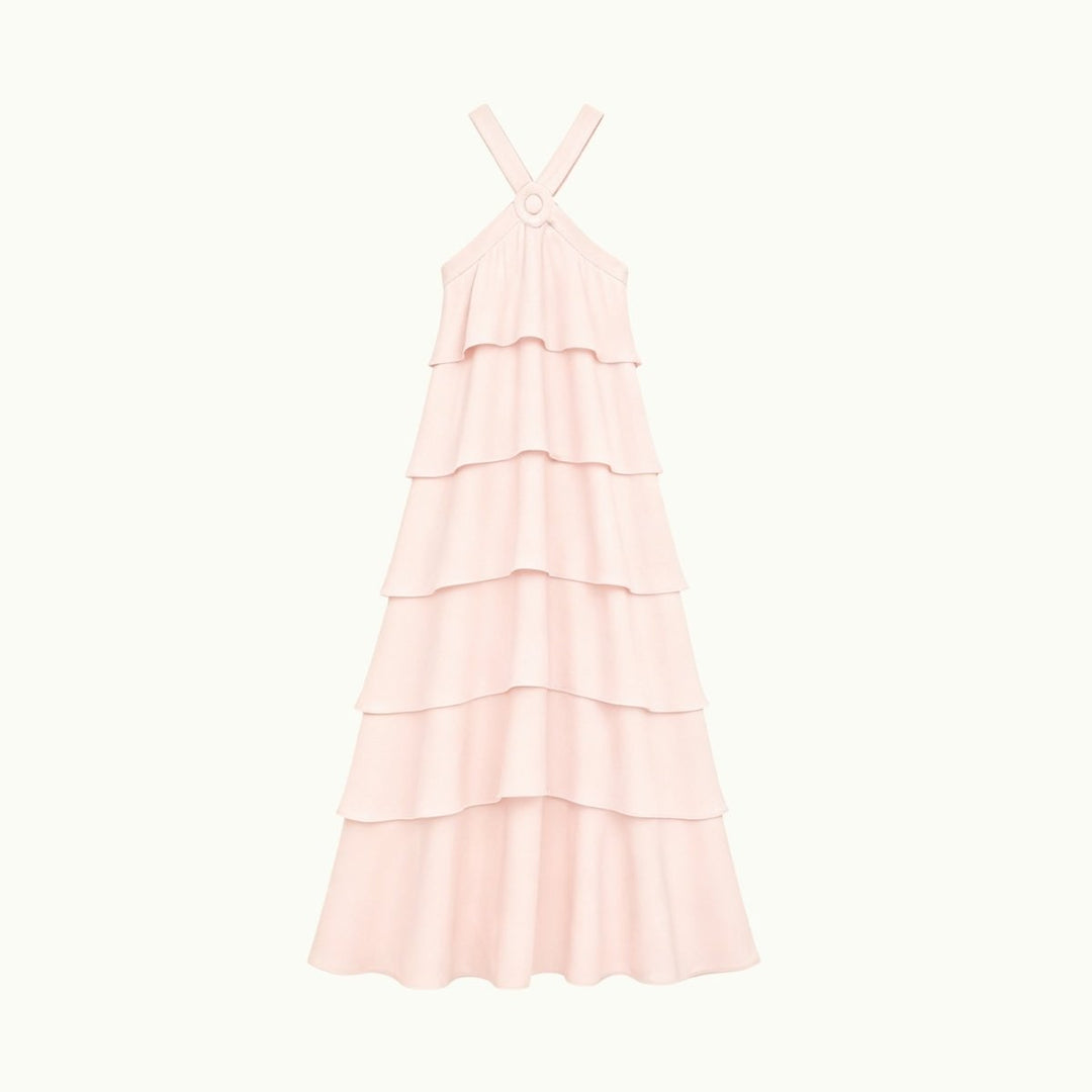 Maxi Dress Halter Neck Tiered Ruffle Elegant Evening Style