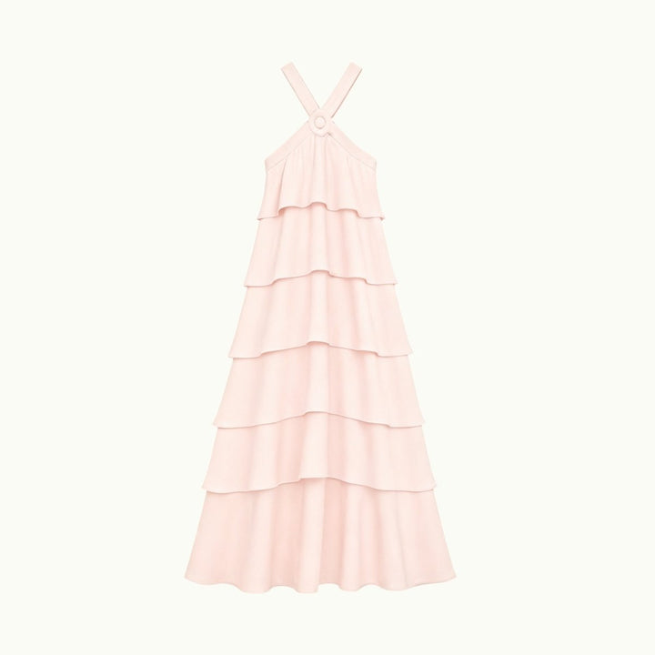 Maxi Dress Halter Neck Tiered Ruffle Elegant Evening Style