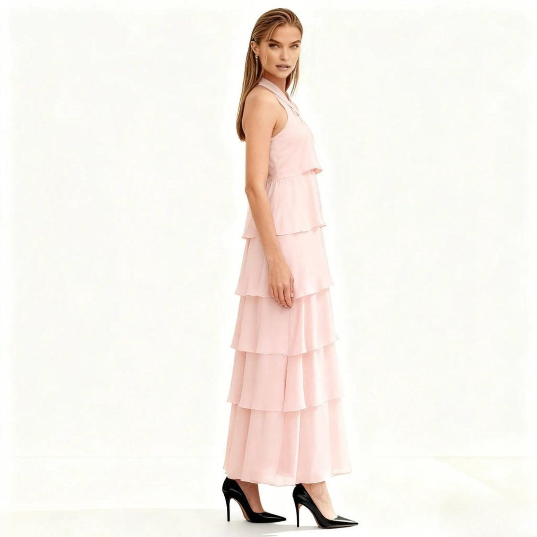 Maxi Dress Halter Neck Tiered Ruffle Elegant Evening Style