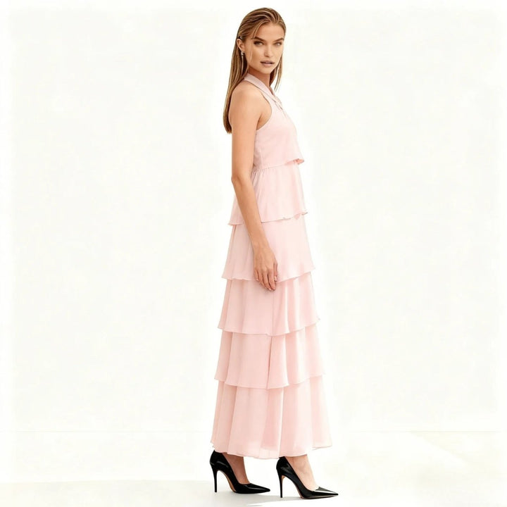 Maxi Dress Halter Neck Tiered Ruffle Elegant Evening Style