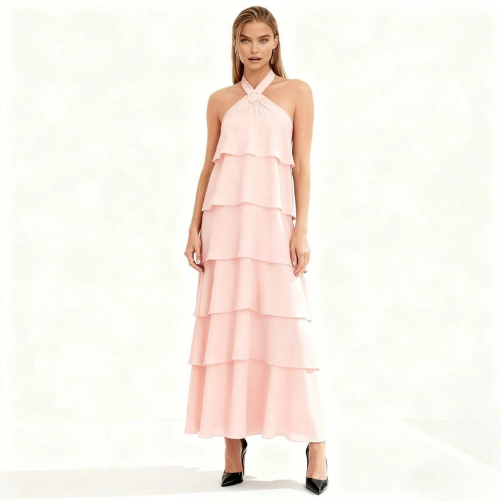 Maxi Dress Halter Neck Tiered Ruffle Elegant Evening Style