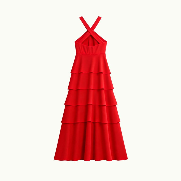 Maxi Dress Halter Neck Tiered Ruffle Elegant Evening Style