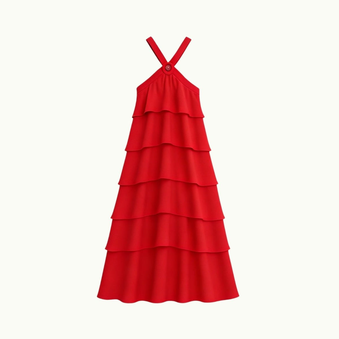 Maxi Dress Halter Neck Tiered Ruffle Elegant Evening Style