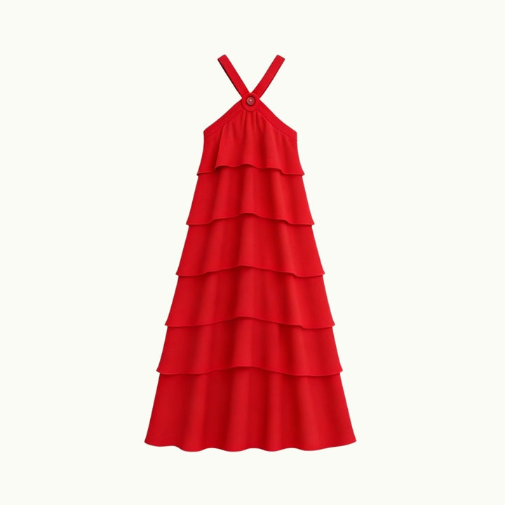 Maxi Dress Halter Neck Tiered Ruffle Elegant Evening Style