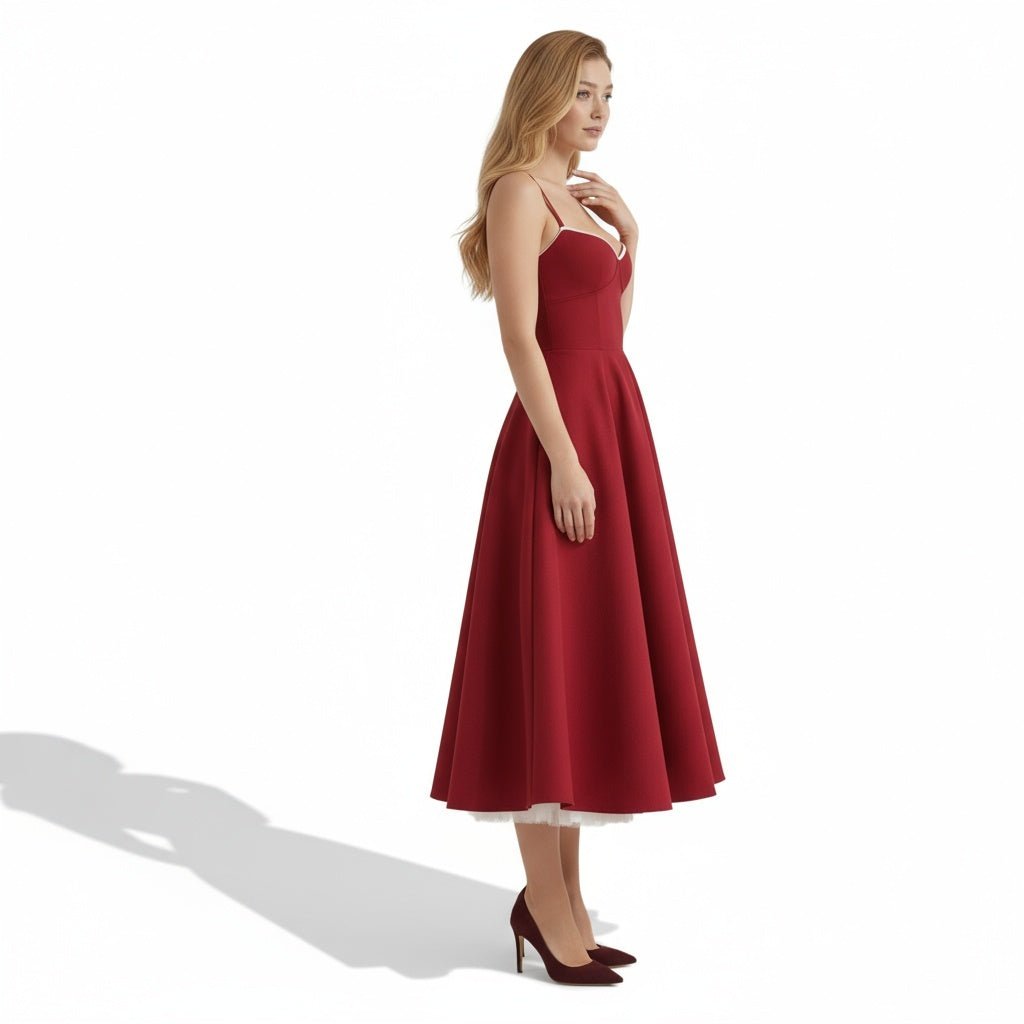 Strapless Midi Dress Flared Skirt Elegant Fit and Flare Style