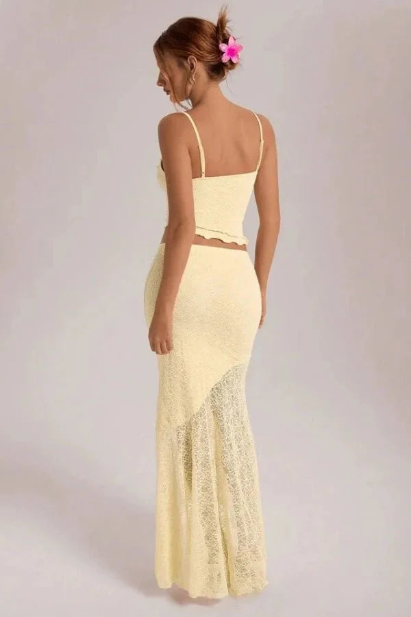 Maxi Dress Crochet Floral Lace Two Tone Elegant Boho Style