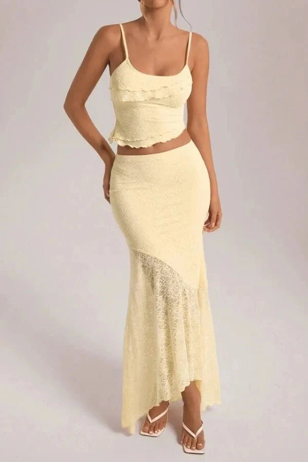 Maxi Dress Crochet Floral Lace Two Tone Elegant Boho Style