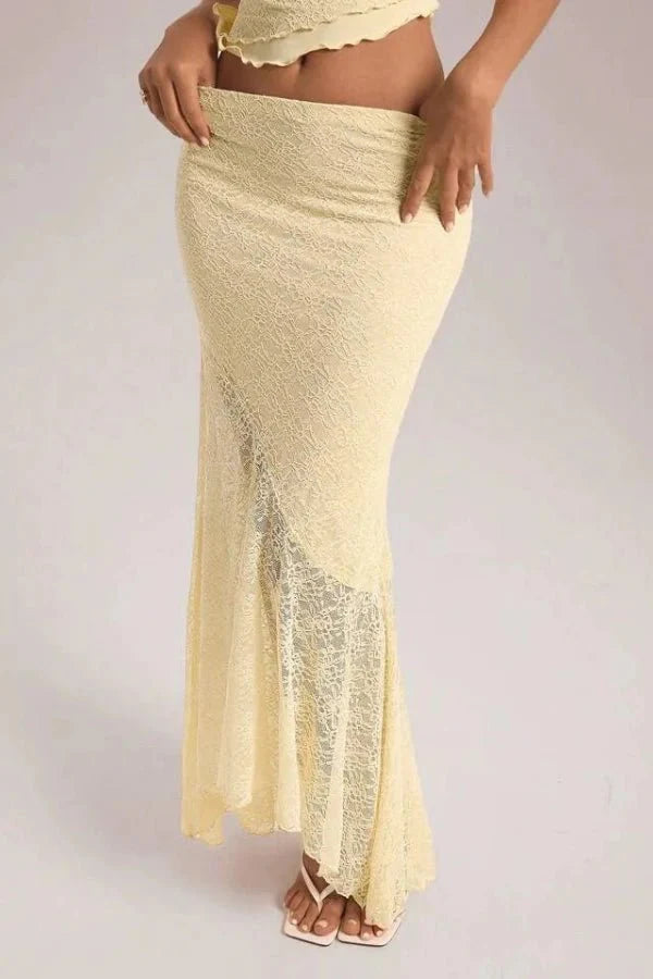 Maxi Dress Crochet Floral Lace Two Tone Elegant Boho Style