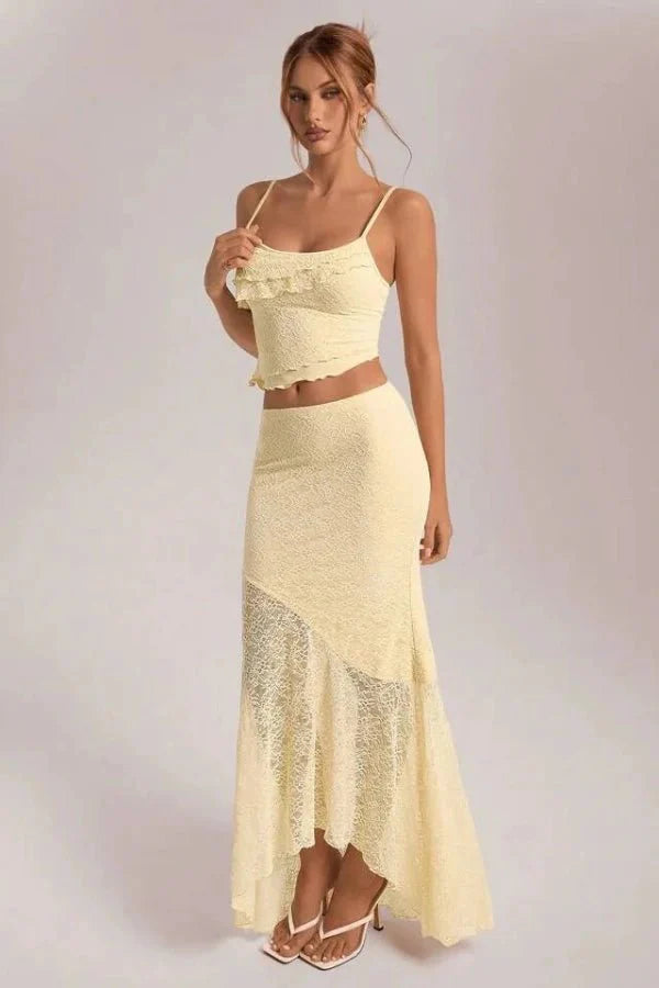 Maxi Dress Crochet Floral Lace Two Tone Elegant Boho Style