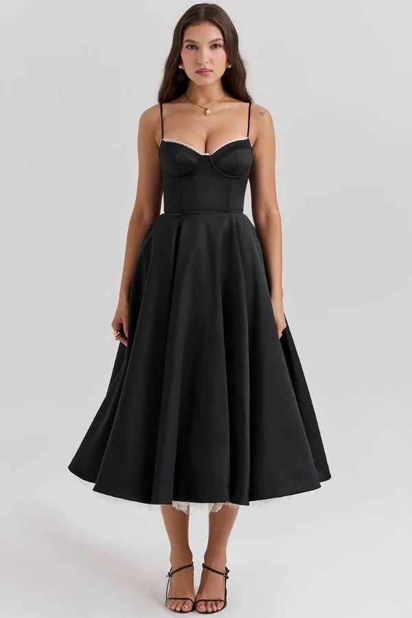 Strapless Midi Dress Flared Skirt Elegant Fit and Flare Style