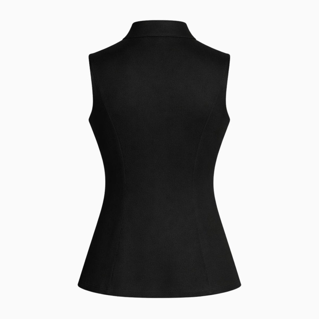 Sleeveless Blouse Gold Button Tailored Vest Elegant Office Style