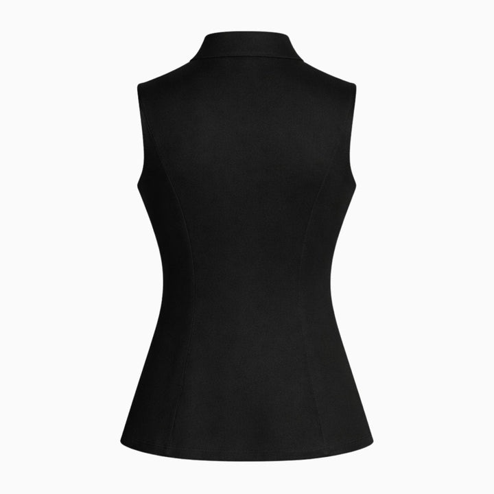 Sleeveless Blouse Gold Button Tailored Vest Elegant Office Style